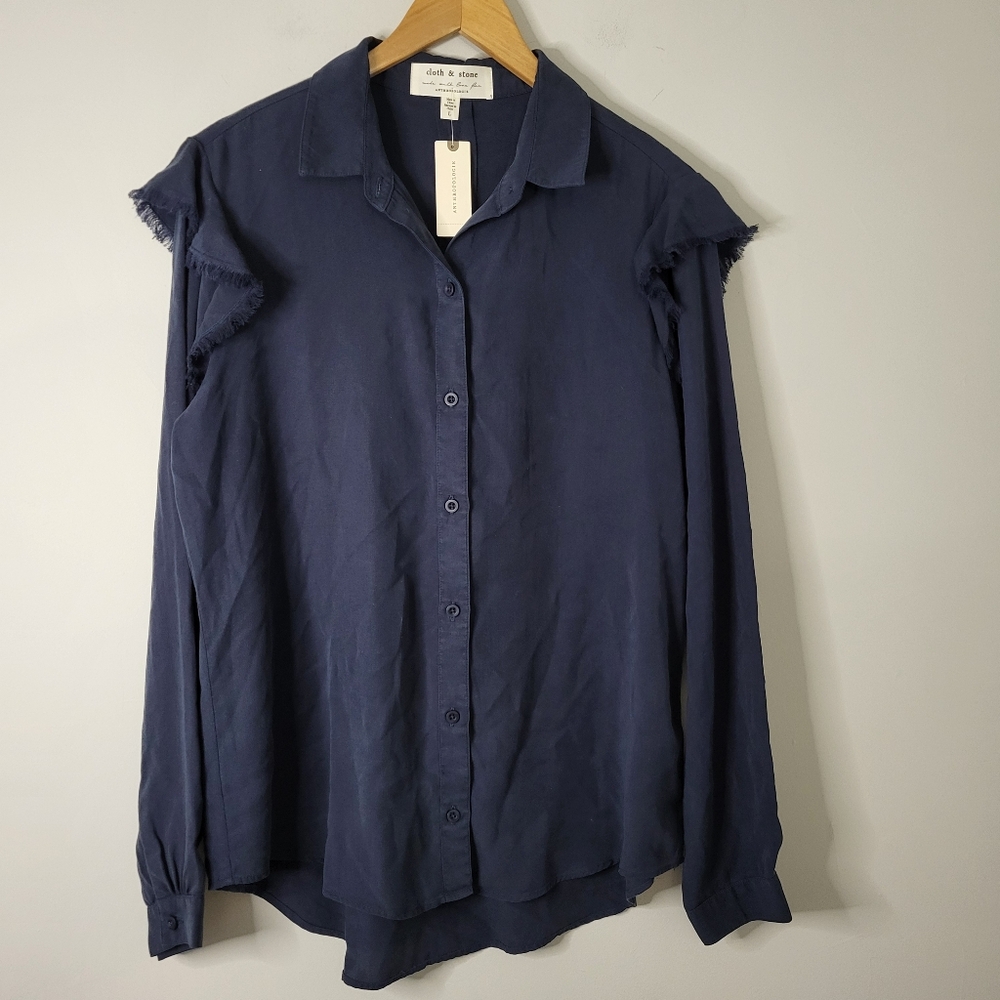 NWT Anthropologie Cloth & Stone Navy Blue Collared Button Down Blouse